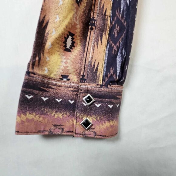 Vintage Womens Wrangler Western Shirt  Diamond Shape Pearl Snap Long Sleeve Larg - Picture 9 of 10